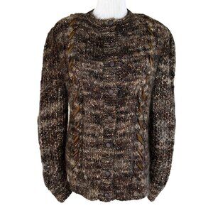 VTG Mary Lavery Wool Brown Ribbon Sweater Sz M/L Ireland Cottage Grandpa Grandma